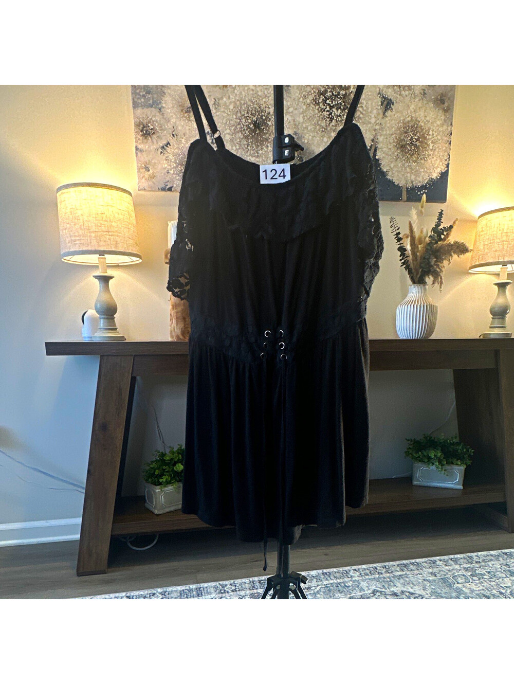 Torrid Black Lace Solid Cold Shoulder Drawstring Romper Plus Size 3